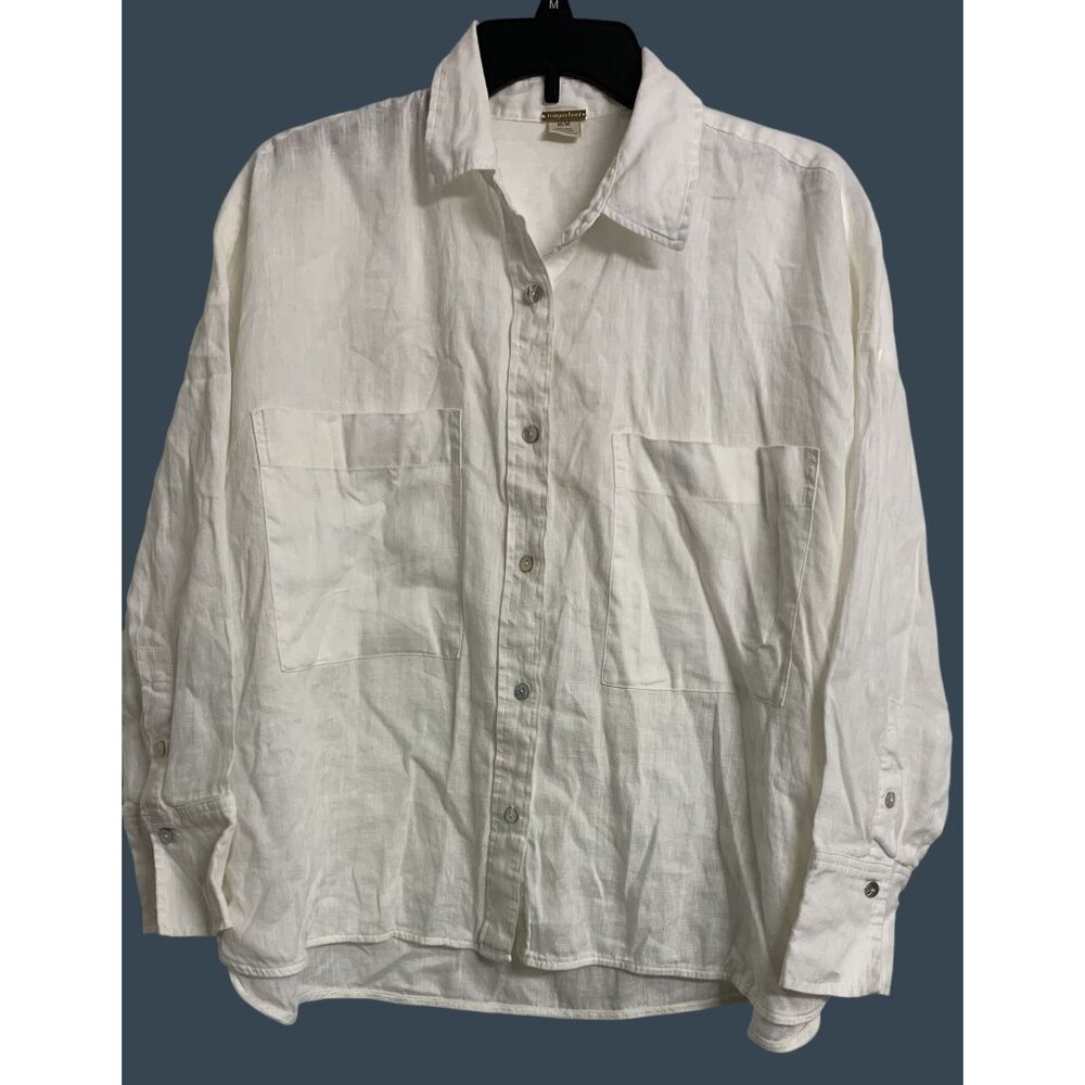 Magaschoni M 100% Linen Coastal Lightweight Casual Blouse White